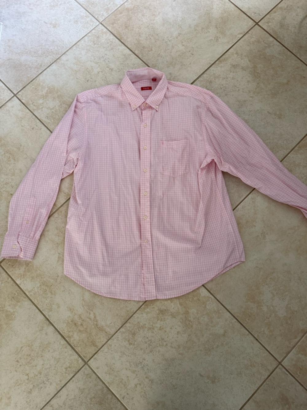 Izod Light Pink Checked Dress Shirt - Classic Collared Button-Down